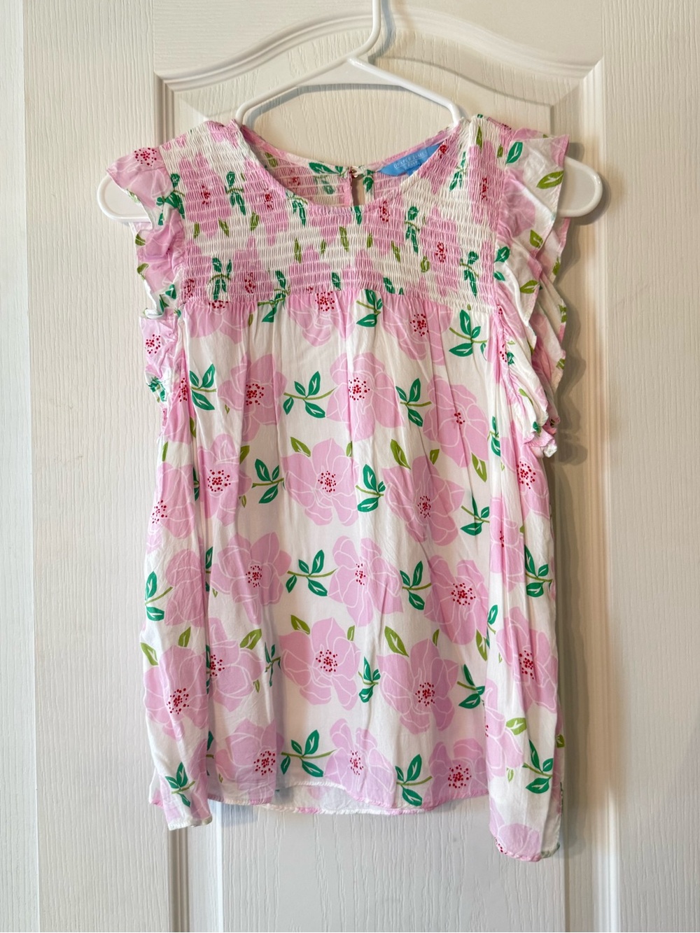 Draper James Pink Floral Smocked Ruffle Sleeve Top